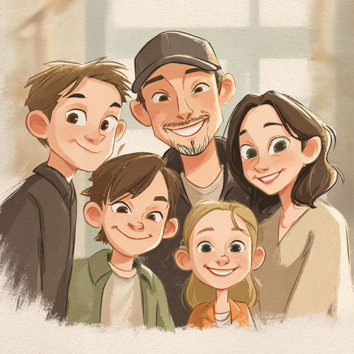 Jule und Mathias Ziegler mit ihren drei Kindern – die Familie hinter happycolorz